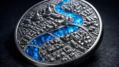 Tiffany Art 2025: Washington D.C. als stadskaart in zilver met blauw glas-inleg